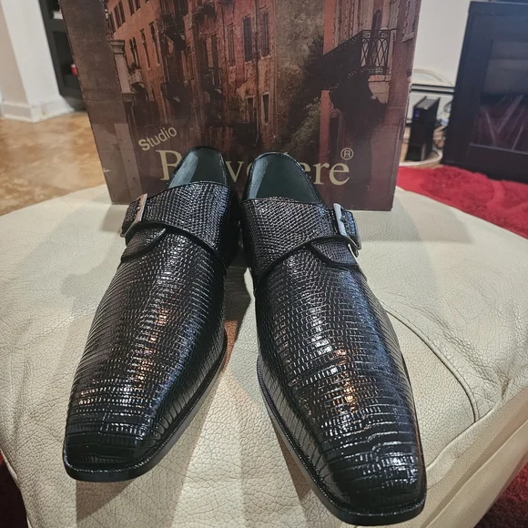 Black Single Monkstrap Lizard Shoes display picture 1
